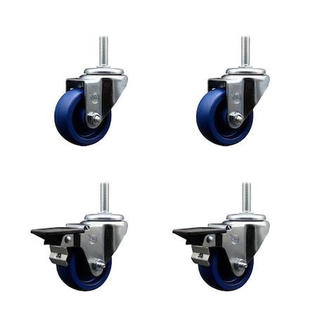 Service Caster 3 Inch Solid Polyurethane Wheel Swivel 34 Inch Threaded Stem Caster Set 2 Brakes SCC SCC-TS20S314-SPUS-34212-2-PLB-2
